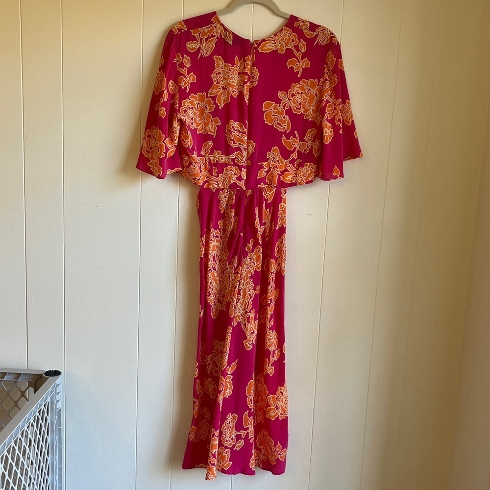 NWT Hatch X Revolve Maternity Pink Orange Floral Cutout Midi Thea Dress Sz 8-10 - Picture 12 of 16